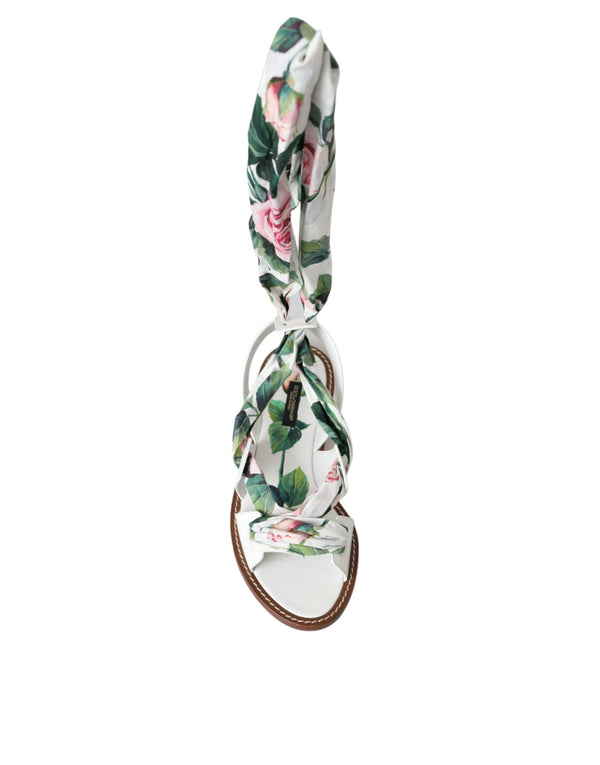 Multicolor Floral Print Ankle Wrap Sandalen Schuhe