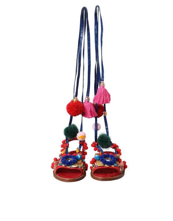 Multicolor Pom Pom Pelz Wrap Sandalen Schuhe