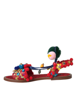 Multicolor Pom Pom Pelz Wrap Sandalen Schuhe