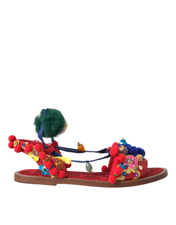 Multicolor Pom Pom Pelz Wrap Sandalen Schuhe