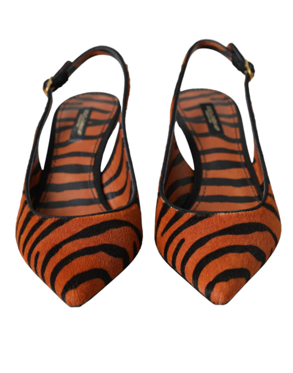 Schwarz Orange Zebra Leder Slingbacks Schuhe