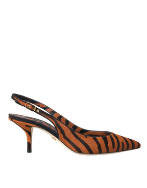 Schwarz Orange Zebra Leder Slingbacks Schuhe