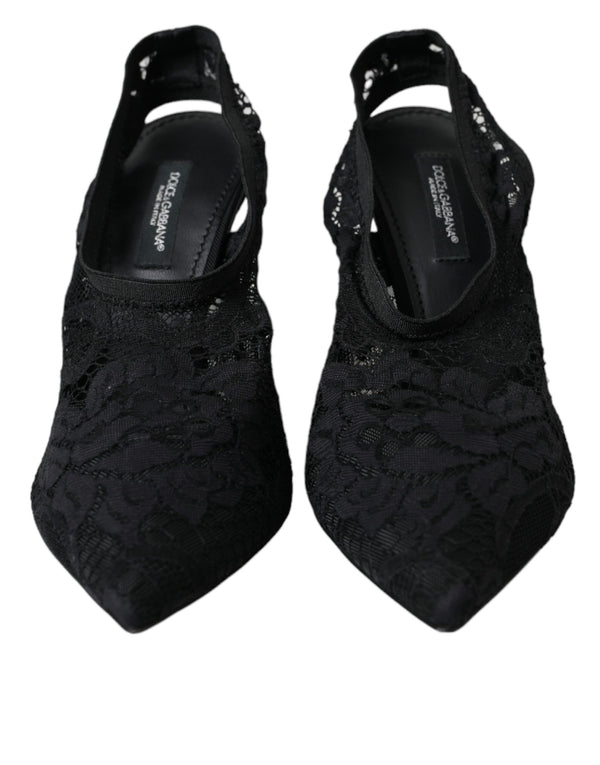 Schwarze Spitze Stretch Heels Slingbacks Schuhe