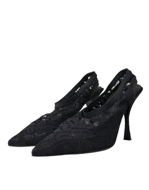 Schwarze Spitze Stretch Heels Slingbacks Schuhe