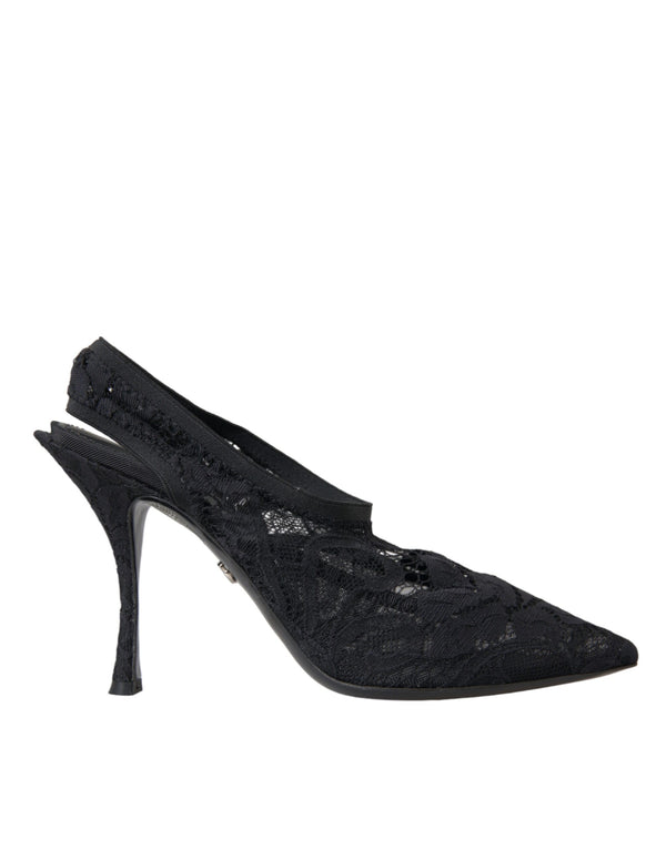 Schwarze Spitze Stretch Heels Slingbacks Schuhe