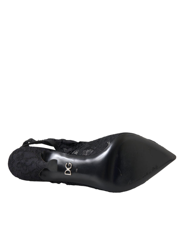 Schwarze Spitze Stretch Heels Slingbacks Schuhe