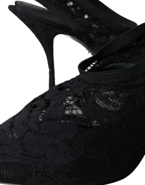 Schwarze Spitze Stretch Heels Slingbacks Schuhe