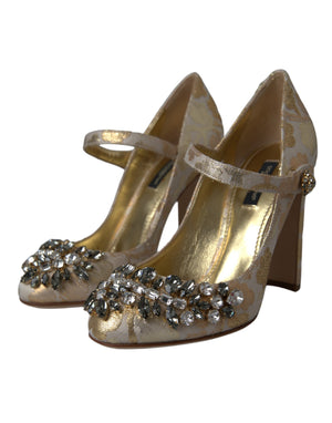 Gold Jacquard Kristall Mary Janes Pumps Schuhe