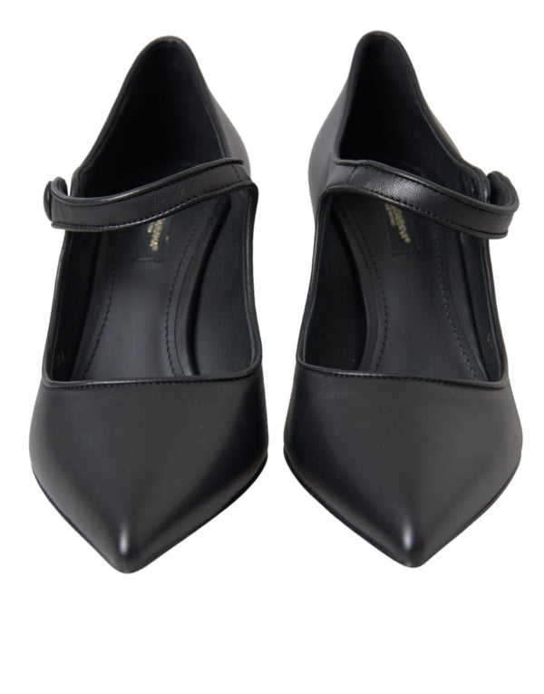 Schwarz Leder Logo Heels Mary Janes Pumps Schuhe