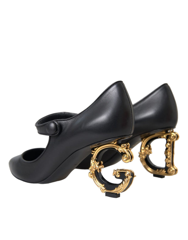 Schwarz Leder Logo Heels Mary Janes Pumps Schuhe