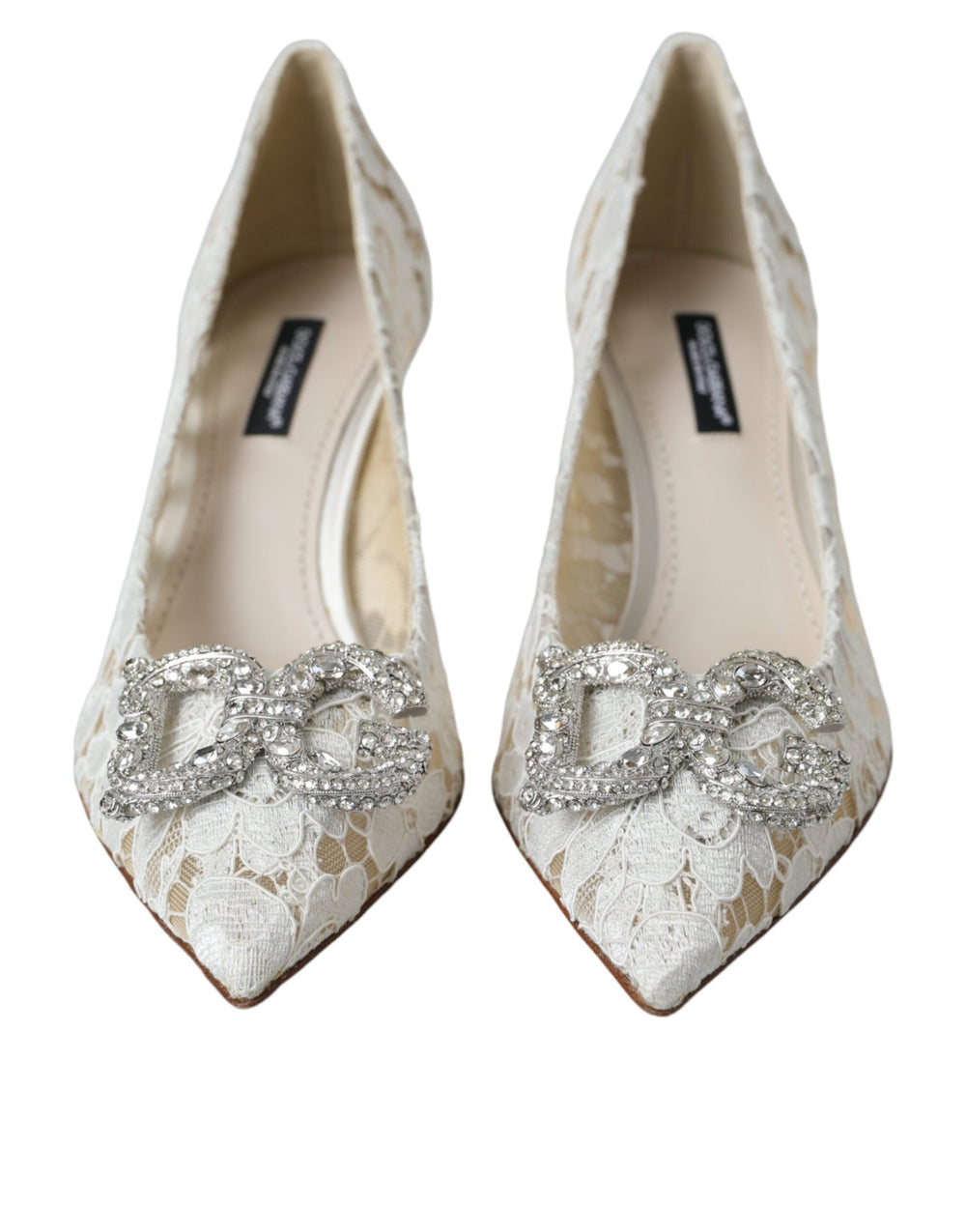 Weiß Floral Spitze DG Kristall Pumps Schuhe