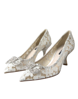 Weiß Floral Spitze DG Kristall Pumps Schuhe
