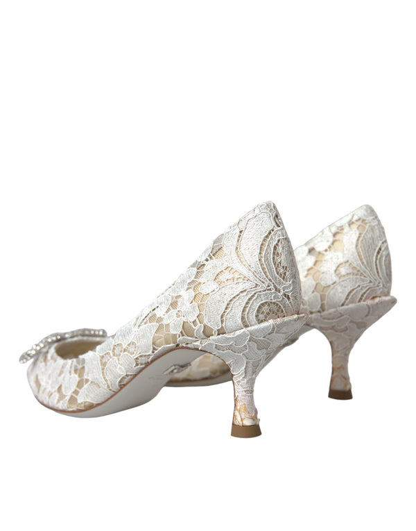 Weiß Floral Spitze DG Kristall Pumps Schuhe