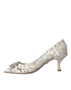 Weiß Floral Spitze DG Kristall Pumps Schuhe