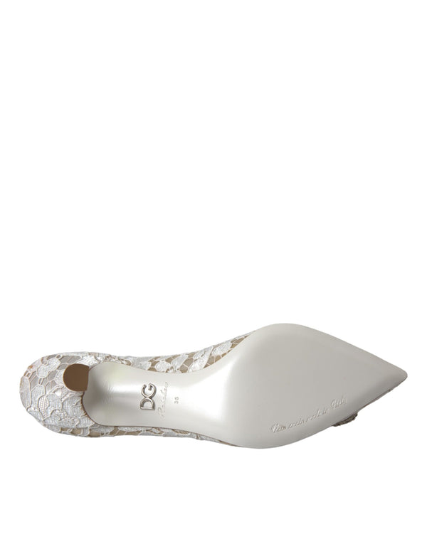 Weiß Floral Spitze DG Kristall Pumps Schuhe