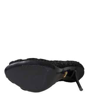 Schwarze Cordonetto Ricamo Pumps Offene Zehen Schuhe