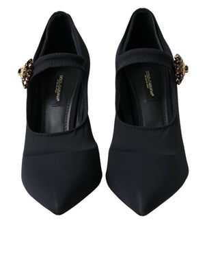Schwarz Mary Jane Jersey Kristall Pumps Schuhe
