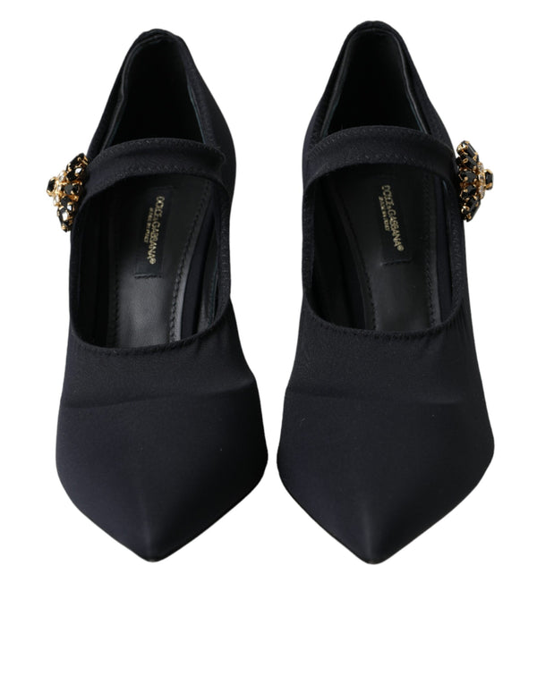Schwarz Mary Jane Jersey Kristall Pumps Schuhe