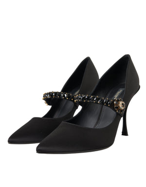 Schwarz Mary Jane Crystal Heels Pumps Schuhe
