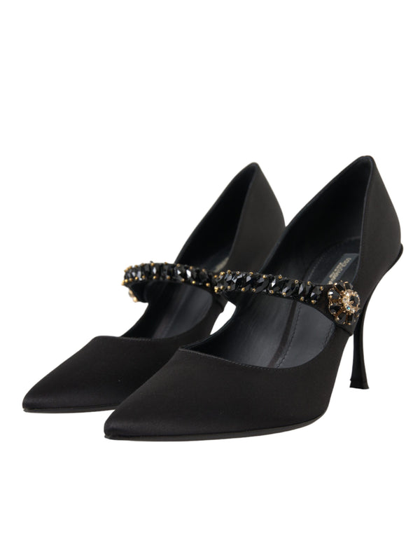 Schwarz Mary Jane Crystal Heels Pumps Schuhe