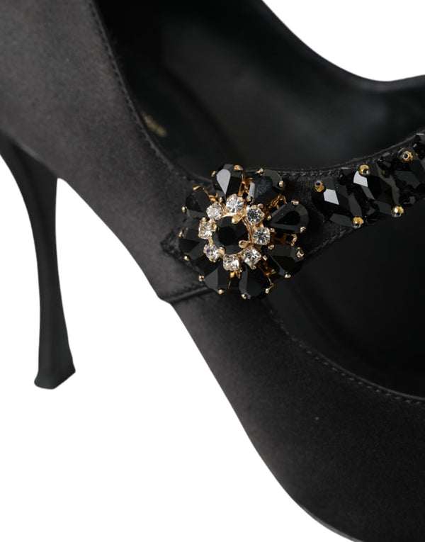Schwarz Mary Jane Crystal Heels Pumps Schuhe