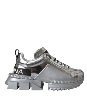 Silberne Leder Super Queen Sneakers Schuhe
