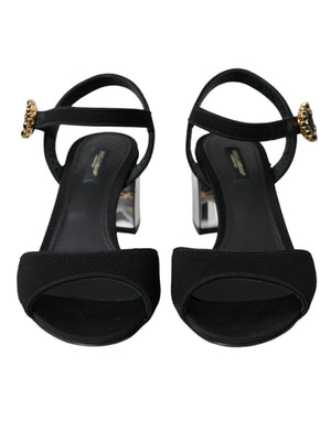 Schwarze Kristall-Knöchelriemen Keira Sandale Schuhe