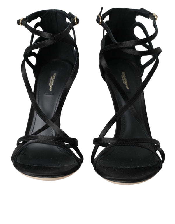 Schwarz Keira Satin Heels Sandalen Schuhe