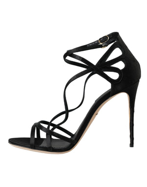 Schwarz Keira Satin Heels Sandalen Schuhe