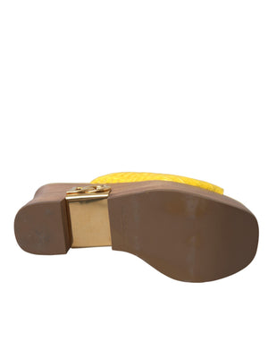 Gelbe Leder Holz Pantoffel Keil Rutschen Schuhe
