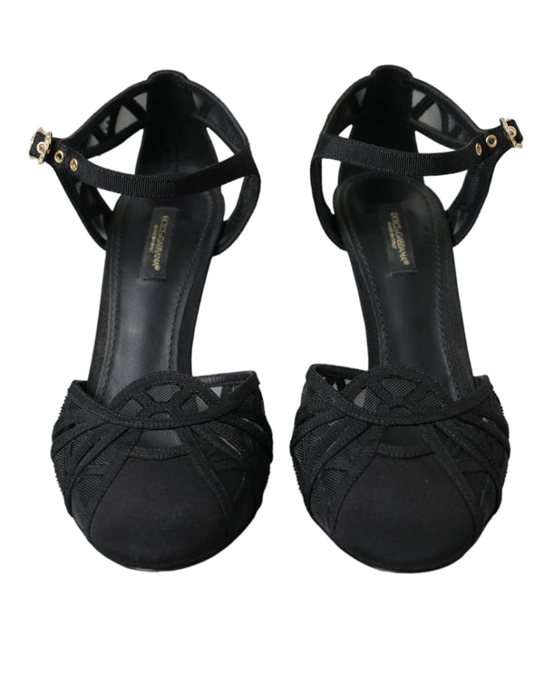 Schwarz Mesh Knöchelriemen Heels Sandalen Schuhe
