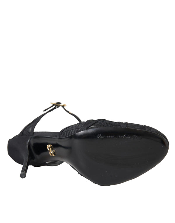 Schwarz Mesh Knöchelriemen Heels Sandalen Schuhe