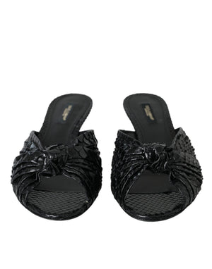 Schwarze Exotische Leder Absätze Rutschen Schuhe