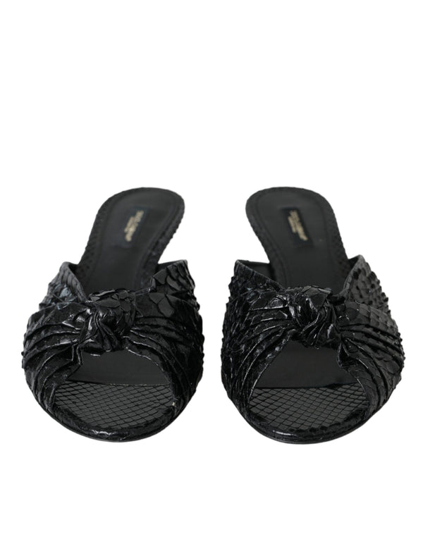 Schwarze Exotische Leder Absätze Rutschen Schuhe