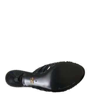 Schwarze Exotische Leder Absätze Rutschen Schuhe