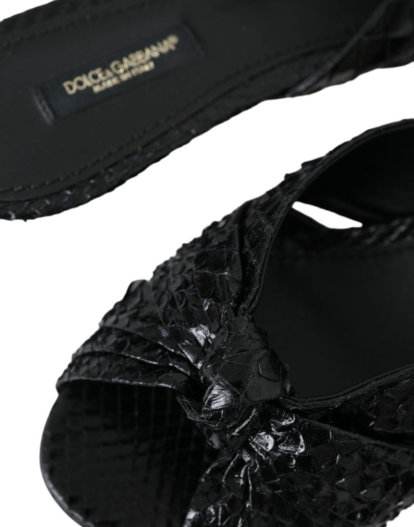 Schwarze Exotische Leder Absätze Rutschen Schuhe