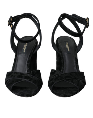 Schwarz Leopard Wildleder Heels Sandalen Schuhe