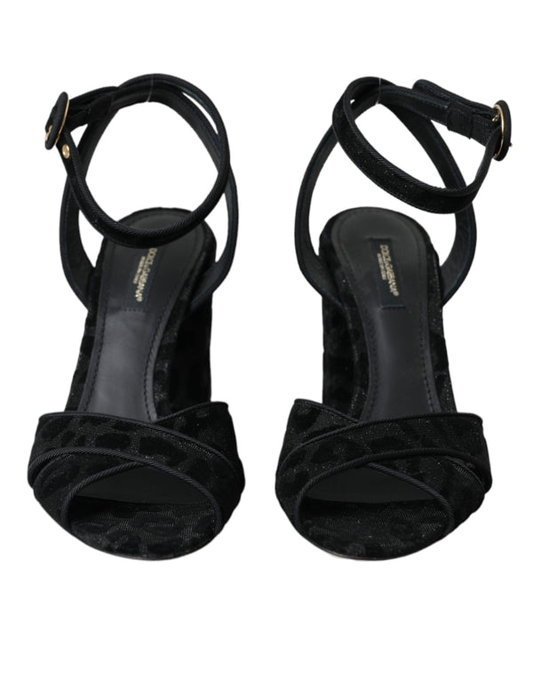 Schwarz Leopard Wildleder Heels Sandalen Schuhe