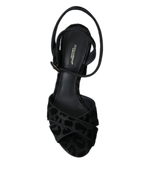 Schwarz Leopard Wildleder Heels Sandalen Schuhe