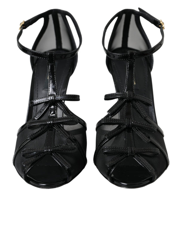 Schwarz Mesh T-strap Heels Sandalen Schuhe