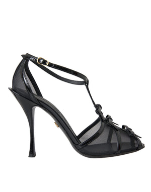 Schwarz Mesh T-strap Heels Sandalen Schuhe