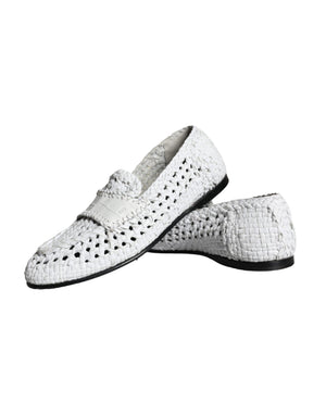 Weiße gewebte Leder Slipper Männer Schuhe
