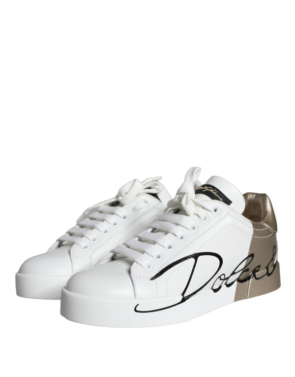 Weiß Gold Portofino Low Top Leder Turnschuhe Schuhe