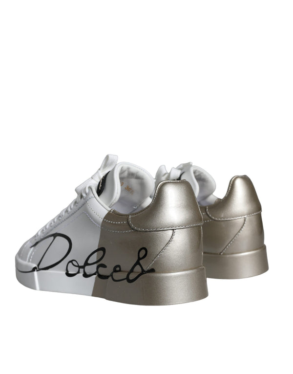 Weiß Gold Portofino Low Top Leder Turnschuhe Schuhe