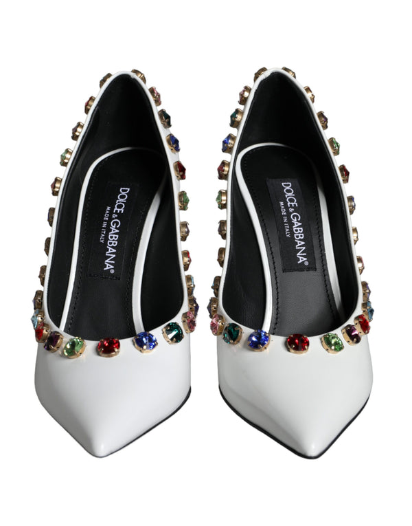 Weiß Kristall Leder High Heels Pumps Schuhe