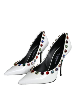 Weiß Kristall Leder High Heels Pumps Schuhe