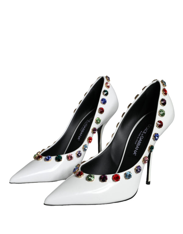 Weiß Kristall Leder High Heels Pumps Schuhe