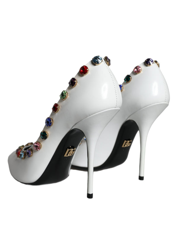 Weiß Kristall Leder High Heels Pumps Schuhe