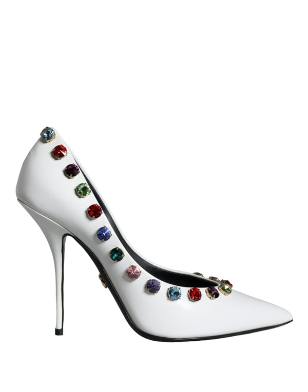 Weiß Kristall Leder High Heels Pumps Schuhe