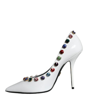 Weiß Kristall Leder High Heels Pumps Schuhe